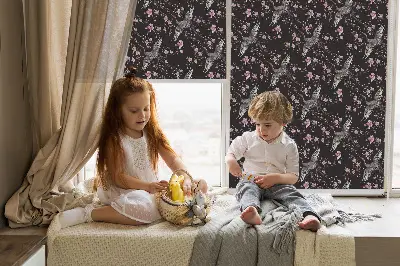 Estores de rolo interiores blackout Garças e flores