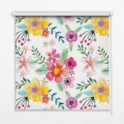 Estores de rolo em tecido blackout flores pintadas