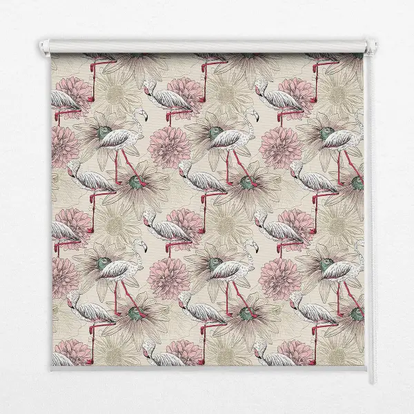 Estores de rolo blackout para janela flamingos brancos