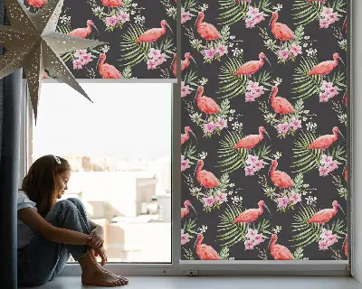 Estores de rolo em tecido blackout Flamingos em plantas