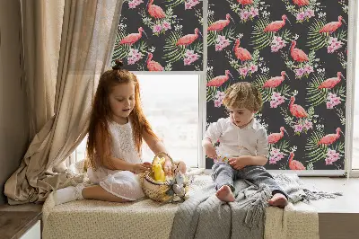 Estores de rolo em tecido blackout Flamingos em plantas