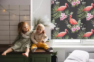 Estores de rolo em tecido blackout Flamingos em plantas