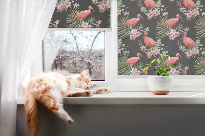 Estores de rolo em tecido blackout Flamingos em plantas