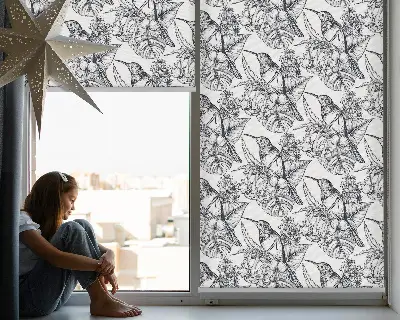 Estores de rolo interiores blackout para janela flores desenhadas