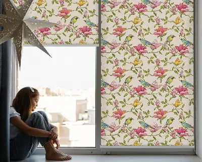 Estores de rolo interiores blackout para janela Pássaros em flores