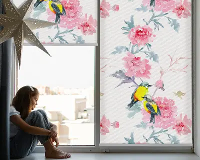 Estores de rolo interiores blackout Pássaros em flores