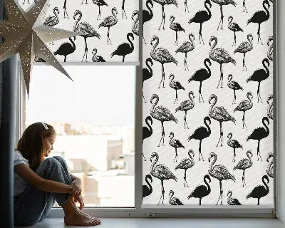Estores de rolo blackout para porta de varanda flamingos pretos