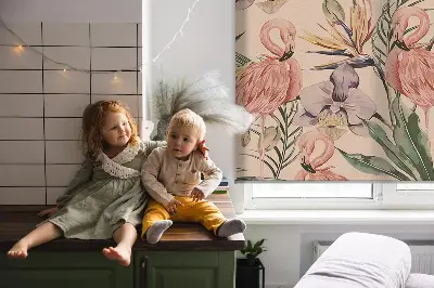 Estores de rolo interiores blackout para janela Flamingos e flores