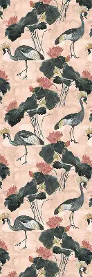 Estores de rolo blackout para porta de varanda Garça em fundo rosa
