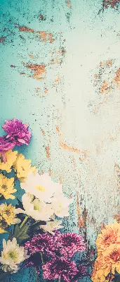 Estores de rolo blackout para porta de varanda Flores em um fundo azul