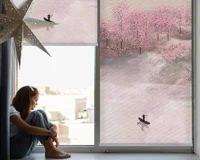 Estores de rolo interiores blackout para janela Jardim das Cerejeiras em Flor