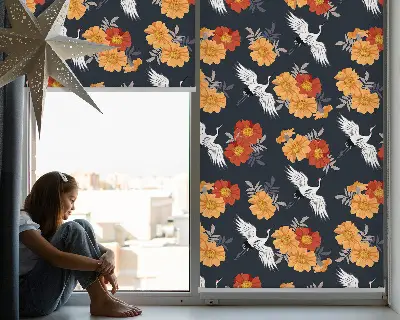 Estores de rolo interiores blackout para janela Flores e garças