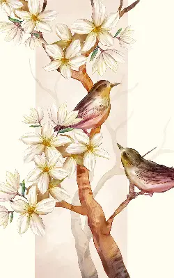 Estores de rolo blackout para janela Pássaros em uma árvore com flores
