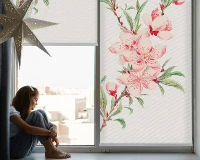 Estores de rolo interiores blackout para janela Flor rosa