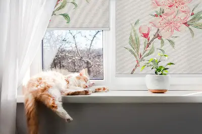 Estores de rolo interiores blackout para janela Flor rosa