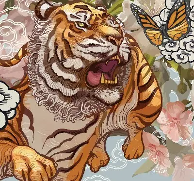 Estores de rolo interiores blackout para janela Tigre em flores