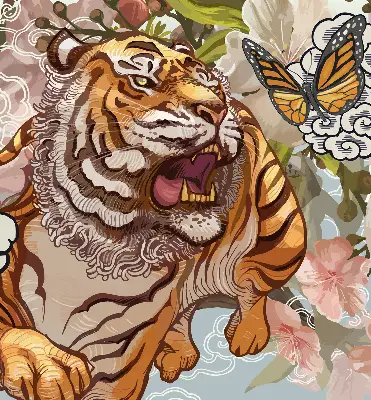 Estores de rolo interiores blackout para janela Tigre em flores