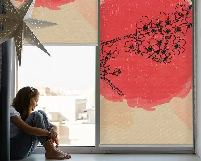 Estores de rolo em tecido blackout Flores em um círculo vermelho