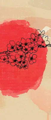 Estores de rolo em tecido blackout Flores em um círculo vermelho