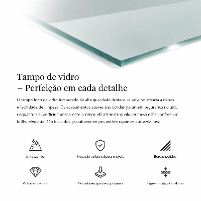 Tampo de vidro retangular transparente