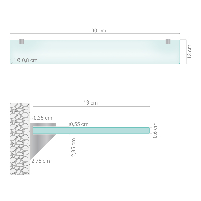Estante em vidro de parede Semitransparente