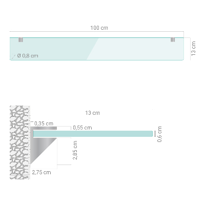 Estante em vidro de parede Semitransparente