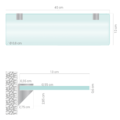 Estante em vidro de parede Semitransparente