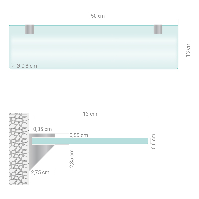 Estante em vidro de parede Semitransparente