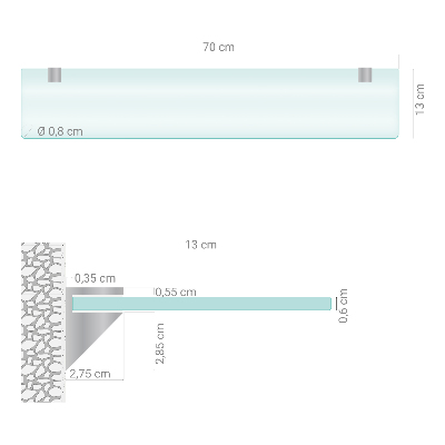 Estante em vidro de parede Semitransparente