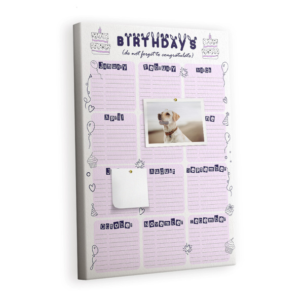 Lousa de cortiça Planejador de aniversário