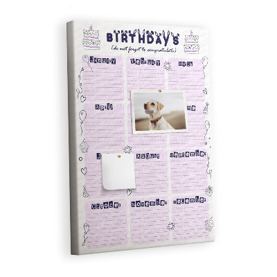 Lousa de cortiça Planejador de aniversário