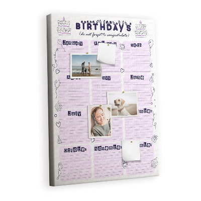 Lousa de cortiça Planejador de aniversário