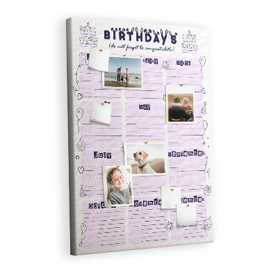 Lousa de cortiça Planejador de aniversário