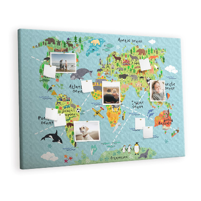 Quadro de aviso de cortiça Mapa de desenho animado