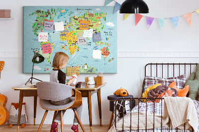 Quadro de aviso de cortiça Mapa de desenho animado