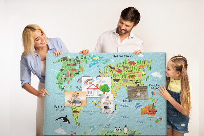 Quadro de aviso de cortiça Mapa de desenho animado