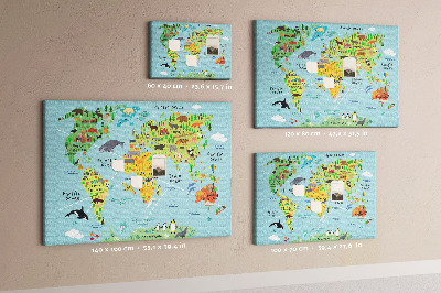 Quadro de aviso de cortiça Mapa de desenho animado