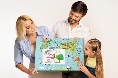 Quadro de aviso de cortiça Mapa de desenho animado