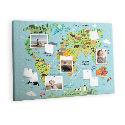 Quadro de aviso de cortiça Mapa de desenho animado