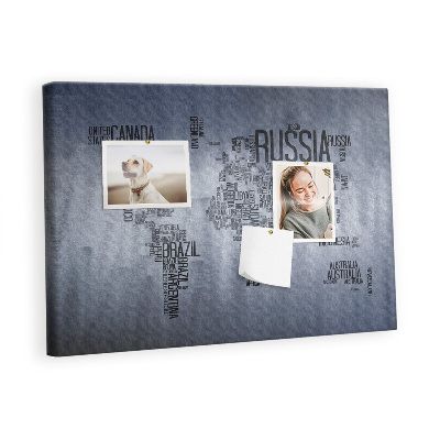 Painel em cortiça Mapa com inscrições