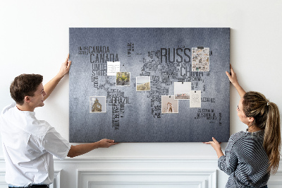 Painel em cortiça Mapa com inscrições