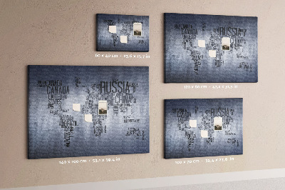 Painel em cortiça Mapa com inscrições