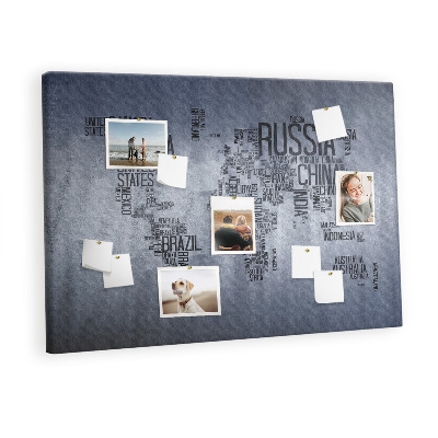 Painel em cortiça Mapa com inscrições