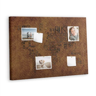 Quadro de aviso de cortiça Mapa de nomes de países