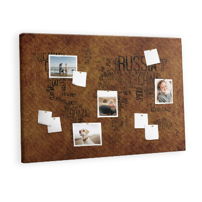 Quadro de aviso de cortiça Mapa de nomes de países