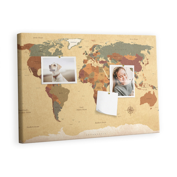 Painel em cortiça Mapa-múndi vintage
