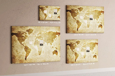 Quadro de aviso de cortiça Mapa do mundo antigo