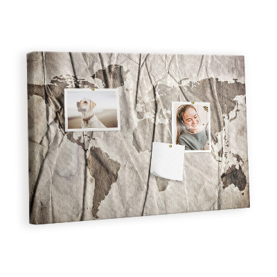 Quadro de aviso de cortiça Padrão de mapa-múndi