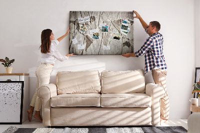 Quadro de aviso de cortiça Padrão de mapa-múndi