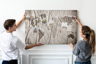 Quadro de aviso de cortiça Padrão de mapa-múndi